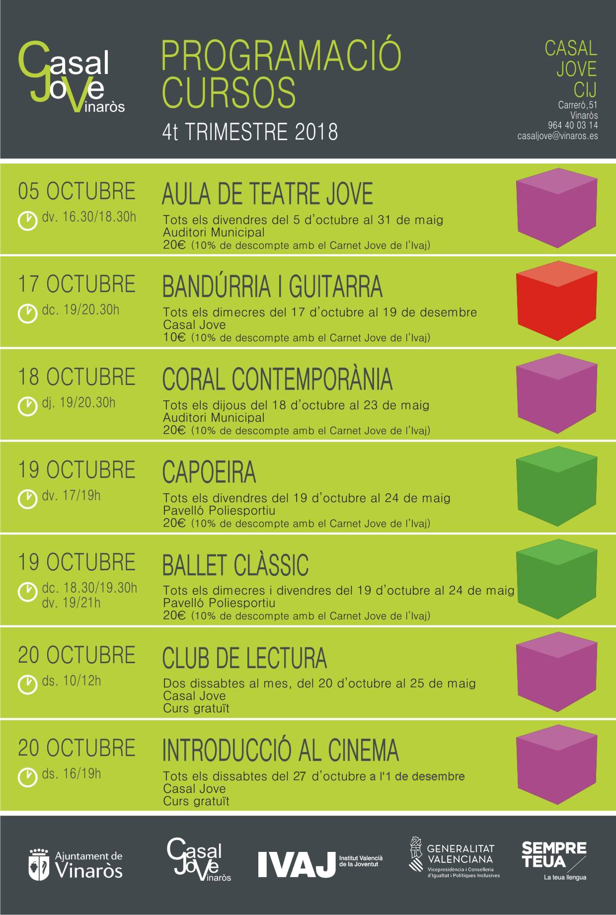 PROGRAMACIÓN CUARTO TRIMESTRE 2018 | Casal Jove PROGRAMACIÓN CUARTO TRIMESTRE 2018 | Casal Jove